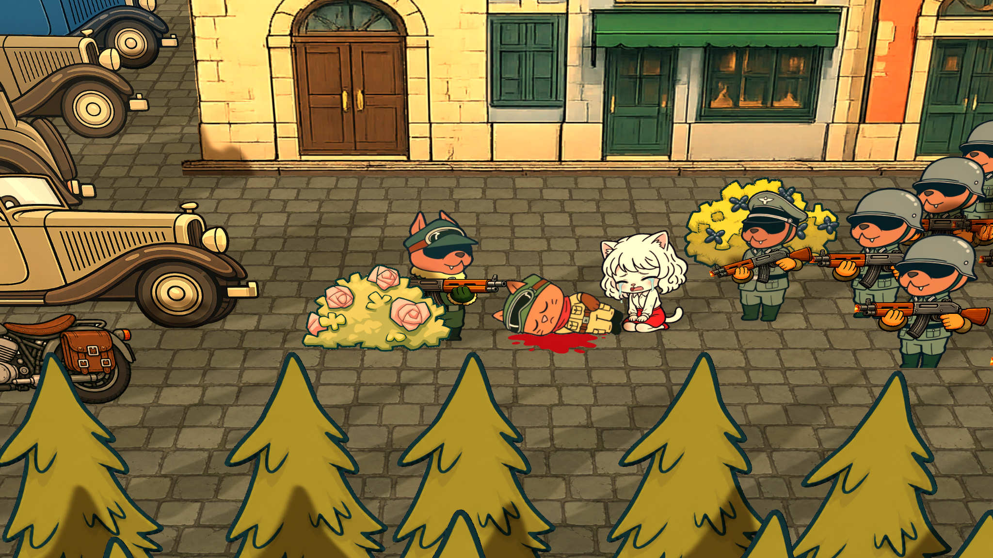 Joe lies in a pool of blood beside his crying partner, surrounded by enemy soldiers